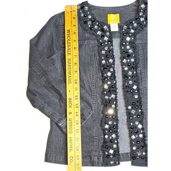 Ruby Rd. Petite Beaded Embellished Denim Jean Jacket 4P Bling Cowgirl - Picture 3 of 6